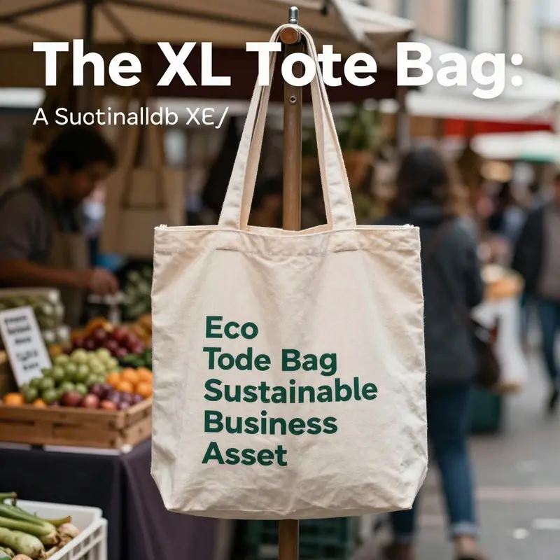 A beautifully styled XL canvas tote bag in a lively urban market setting.