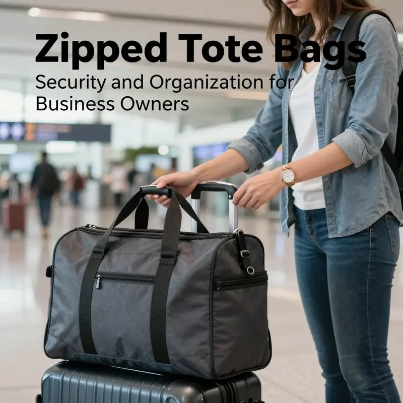 A commuter showcasing the security advantages of a zippered tote bag in an urban environment.