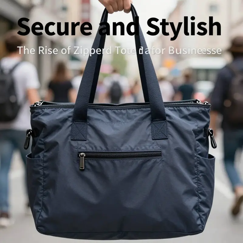 Zippered tote bags designed for enhanced security, showcasing multiple compartments and a secure zipper.