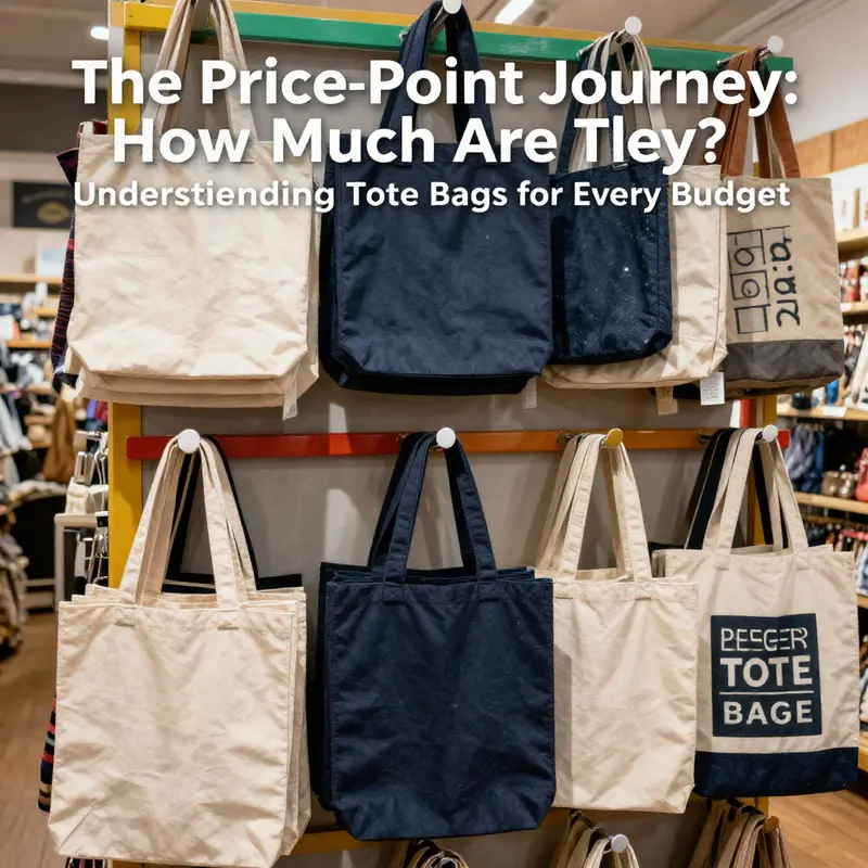 A collection of budget-friendly tote bags displayed in a retail shop.