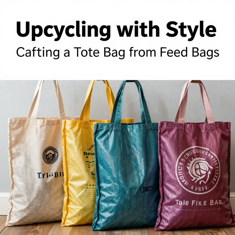 A collection of vibrant feed bags ideal for upcycling into stylish tote bags.