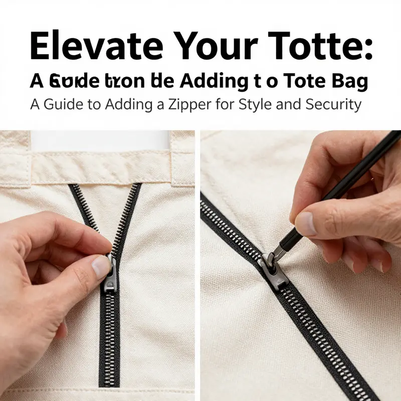 Illustrative guide demonstrating the zipping process on a tote bag.