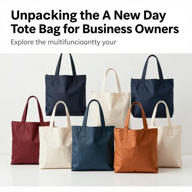 An artistic arrangement of A New Day tote bags in different styles, representing their versatility and appeal for business professionals.