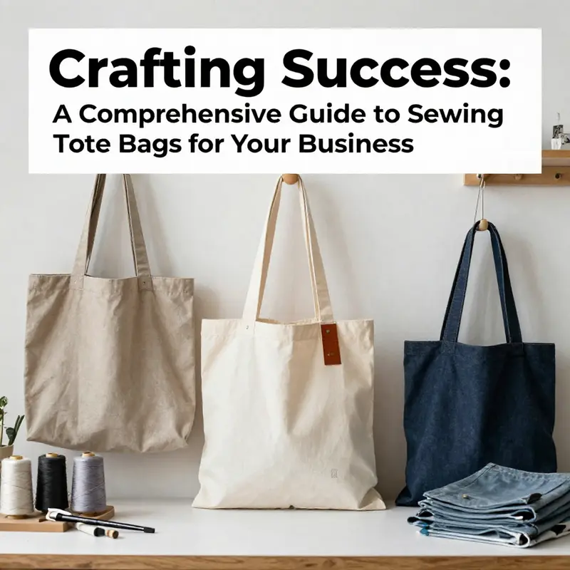 A vibrant workspace displaying various handmade tote bags, sewing tools, and fabrics symbolizing creativity and business potential.