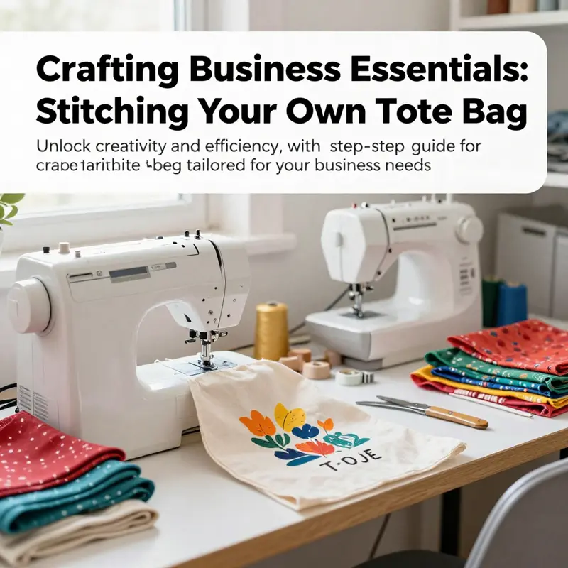 A well-organized crafting workspace featuring sewing machines and vibrant fabrics ready for making tote bags.