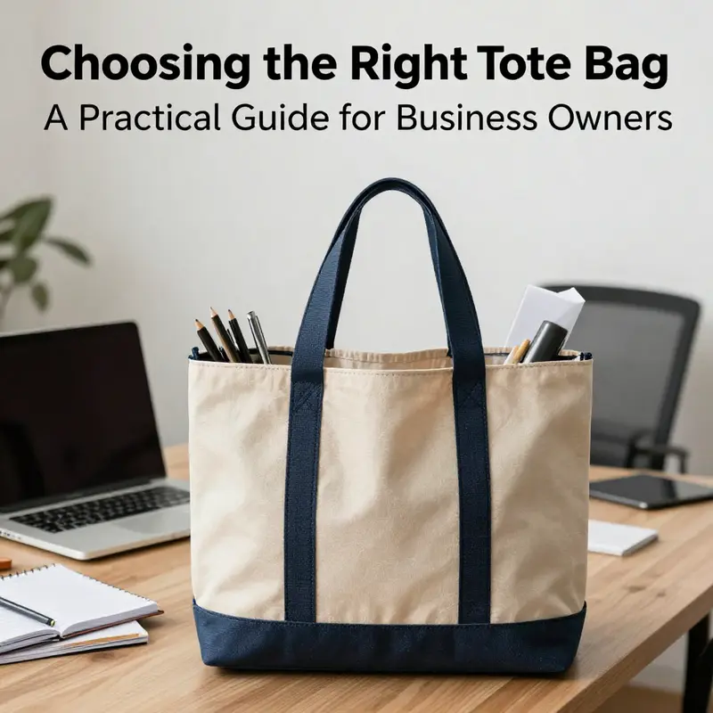 A stylish tote bag filled with business essentials in a modern office environment.