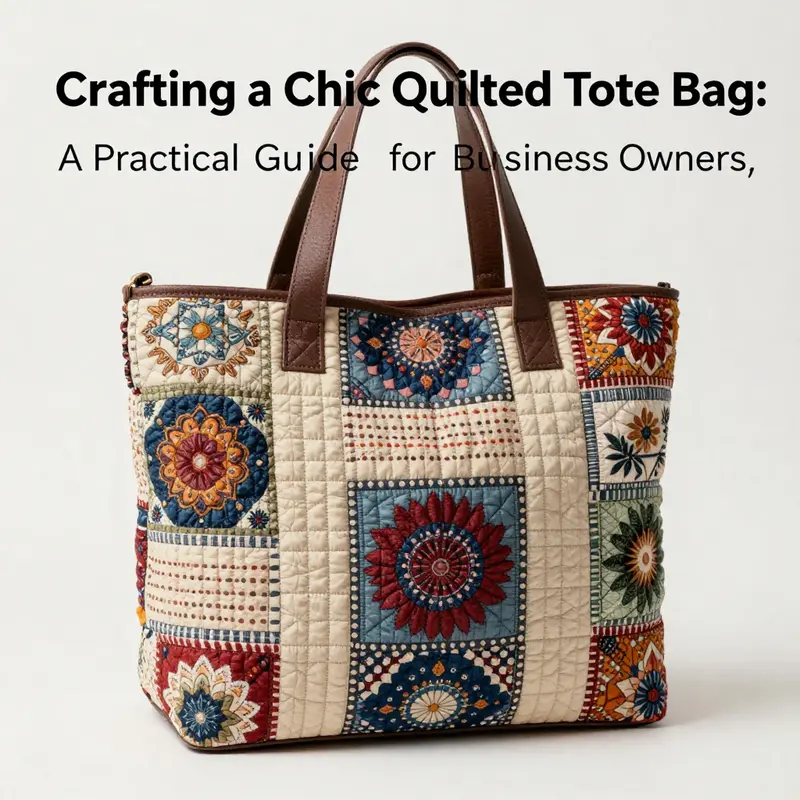 A quilted tote bag displaying intricate designs against a soft backdrop.
