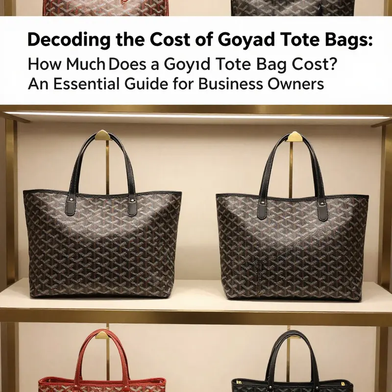 Retail pricing display of Goyard tote bags in a luxury store setting.