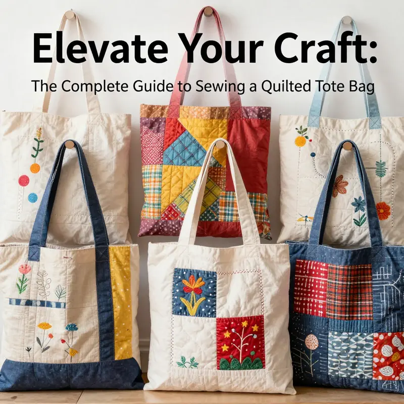 Essential materials and tools for sewing a quilted tote bag.