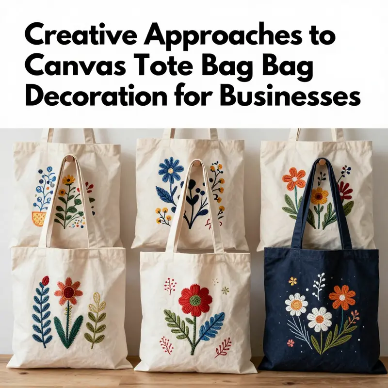 A collection of unique, decorated canvas tote bags featuring various custom designs and artistic techniques.