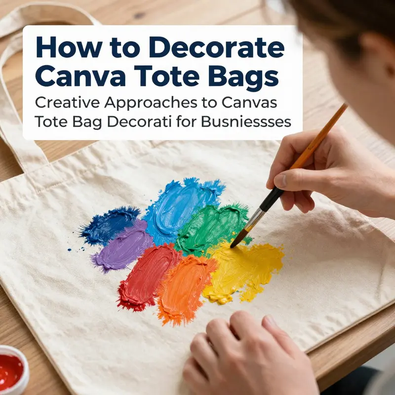 A creative scene showing fabric painting techniques being applied to a canvas tote.