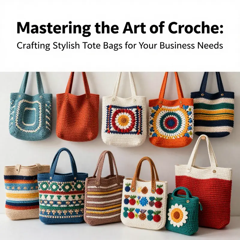 An assortment of colorful crochet tote bags arranged aesthetically, highlighting their unique designs and textures.
