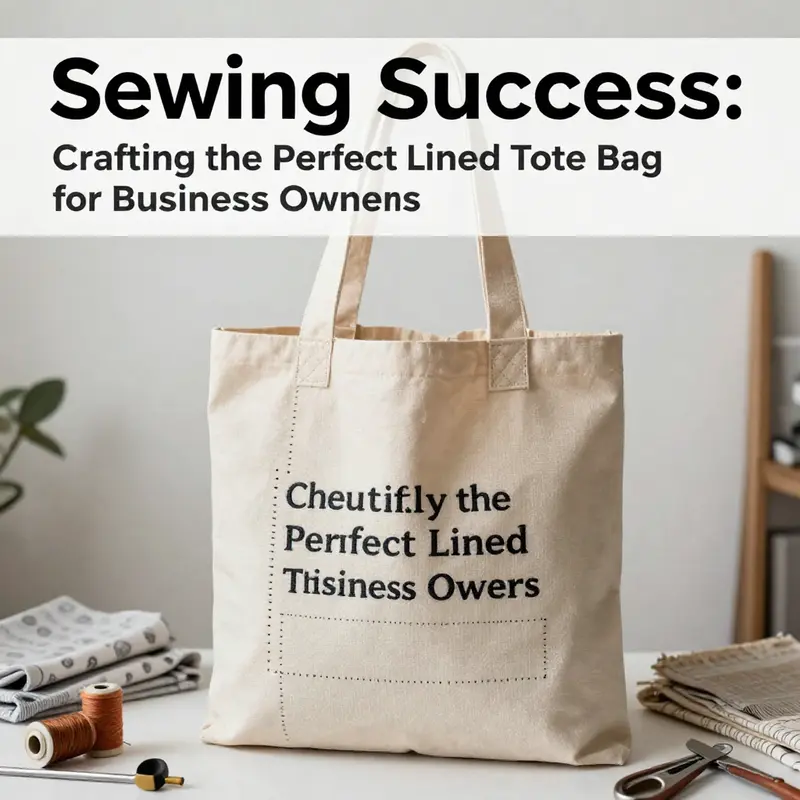A colorful lined tote bag showcasing detailed sewing work against crafting materials.