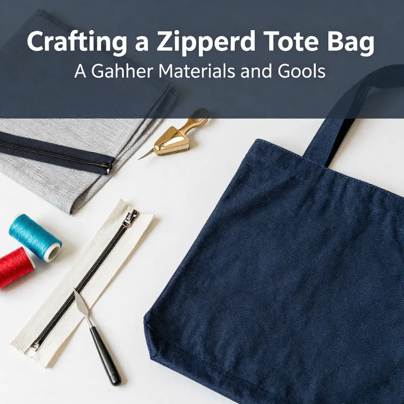 Essential materials and tools for crafting a zippered tote bag.