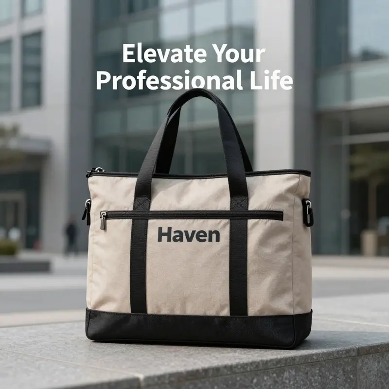 The Haven Laptop Tote Bag showcased in an urban environment, highlighting its blend of elegance and everyday practicality.
