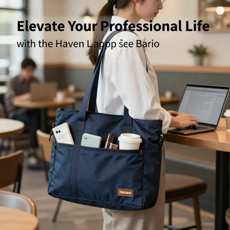 The interior layout of the Haven Laptop Tote Bag highlighting its well-structured compartments.
