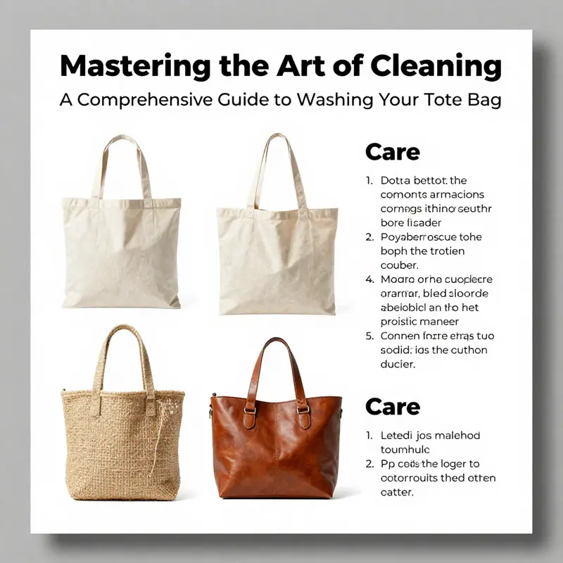 A guide chart showing different tote bag materials and appropriate care methods.