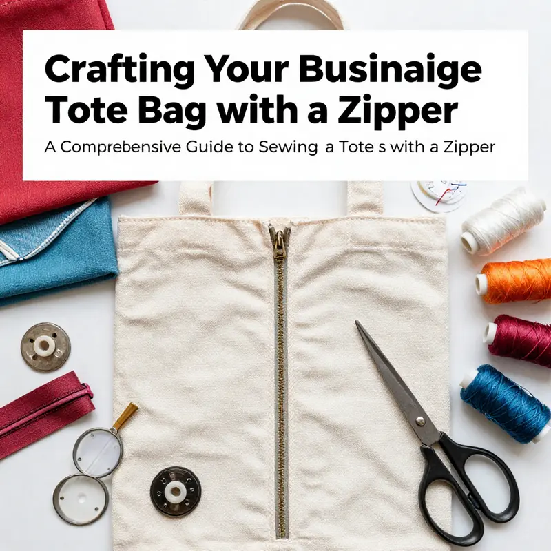 Essential materials and tools for sewing a tote bag with zipper.