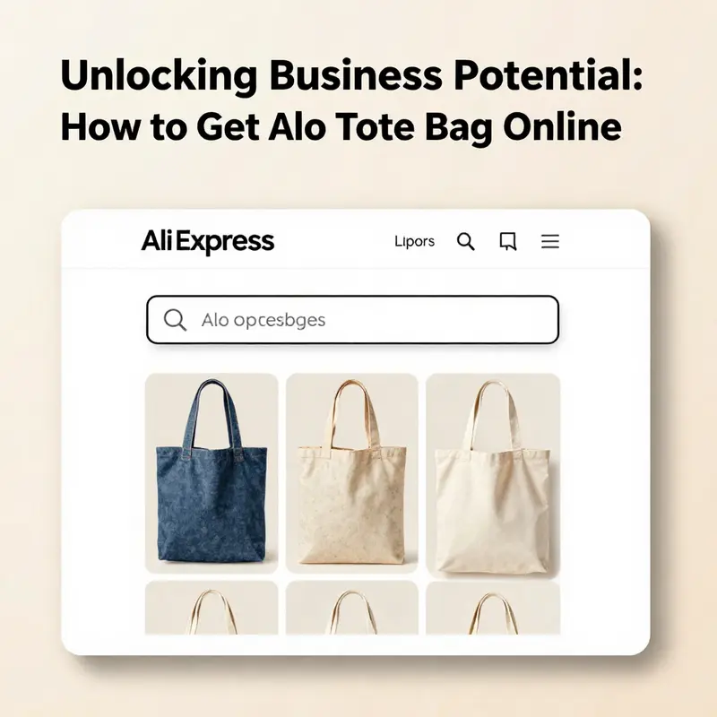 Step-by-step navigation on AliExpress for purchasing Alo tote bags.