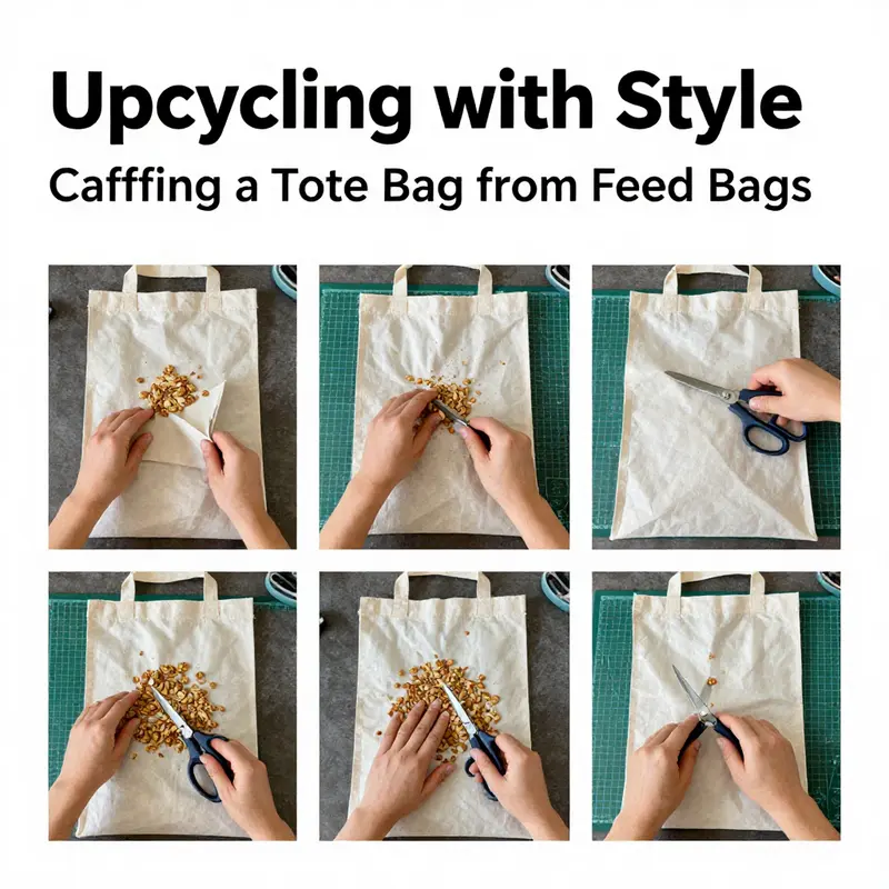 A collection of vibrant feed bags ideal for upcycling into stylish tote bags.