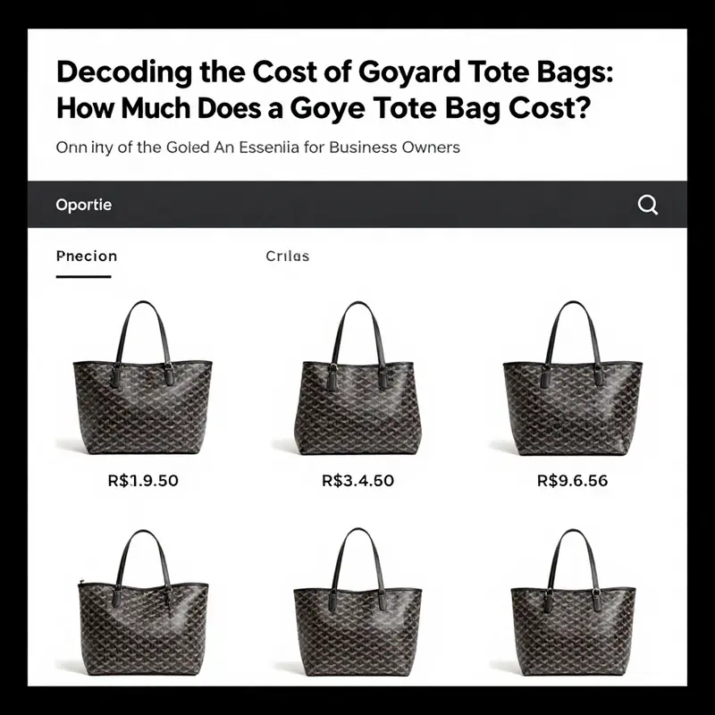 Retail pricing display of Goyard tote bags in a luxury store setting.