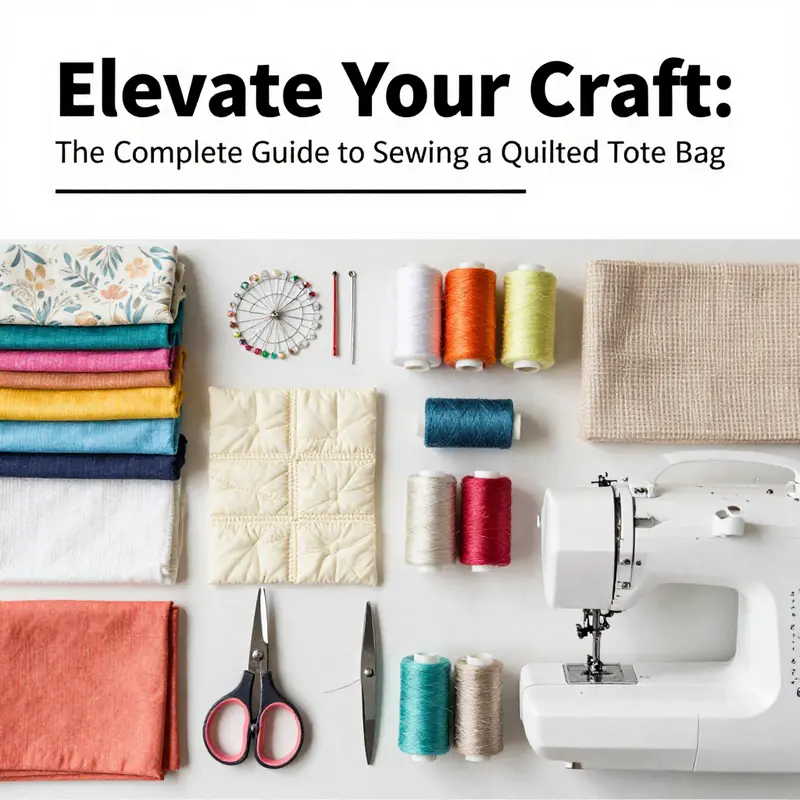 Essential materials and tools for sewing a quilted tote bag.