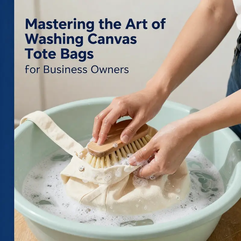 A guide illustrating the step-by-step process to effectively wash canvas tote bags.