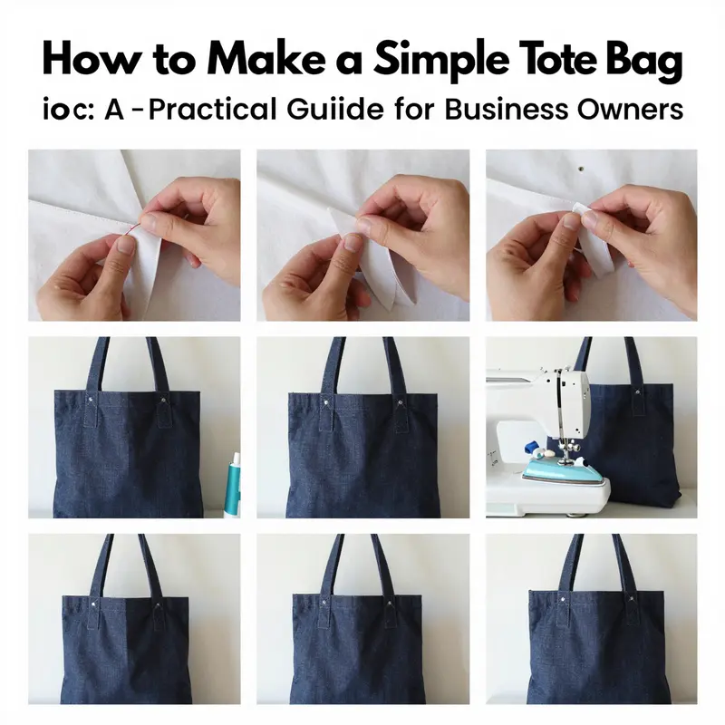 Essential fabrics, sewing tools, and accessories laid out for tote bag production.