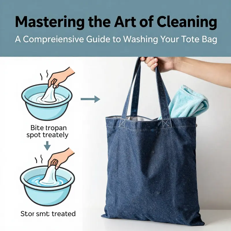 A guide chart showing different tote bag materials and appropriate care methods.