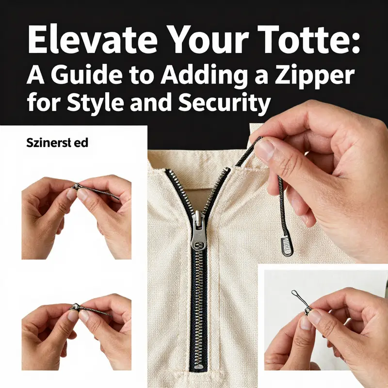 Illustrative guide demonstrating the zipping process on a tote bag.