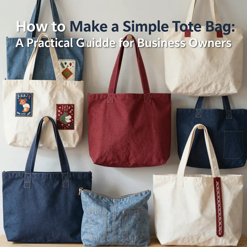 Essential fabrics, sewing tools, and accessories laid out for tote bag production.