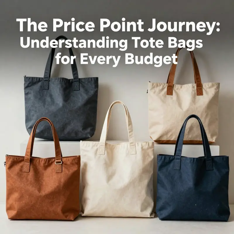 Different styles and colors of tote bags artistically arranged on a surface.