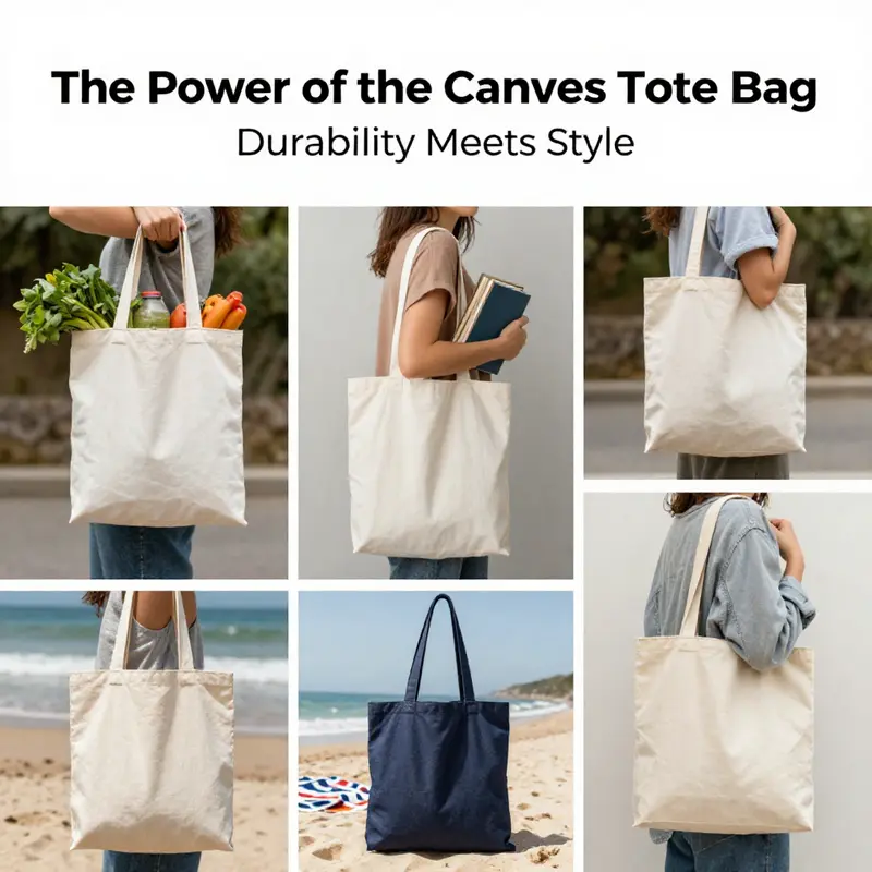 A variety of settings showcasing the versatile uses of canvas tote bags.