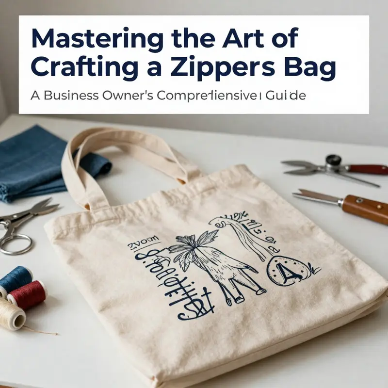 A finished zippered tote bag showcased with sewing tools, representing the craft of sewing.