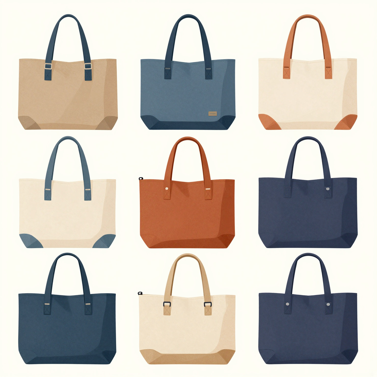 A variety of tote bag styles used for different business purposes, showcasing their designs, colors, and versatility.