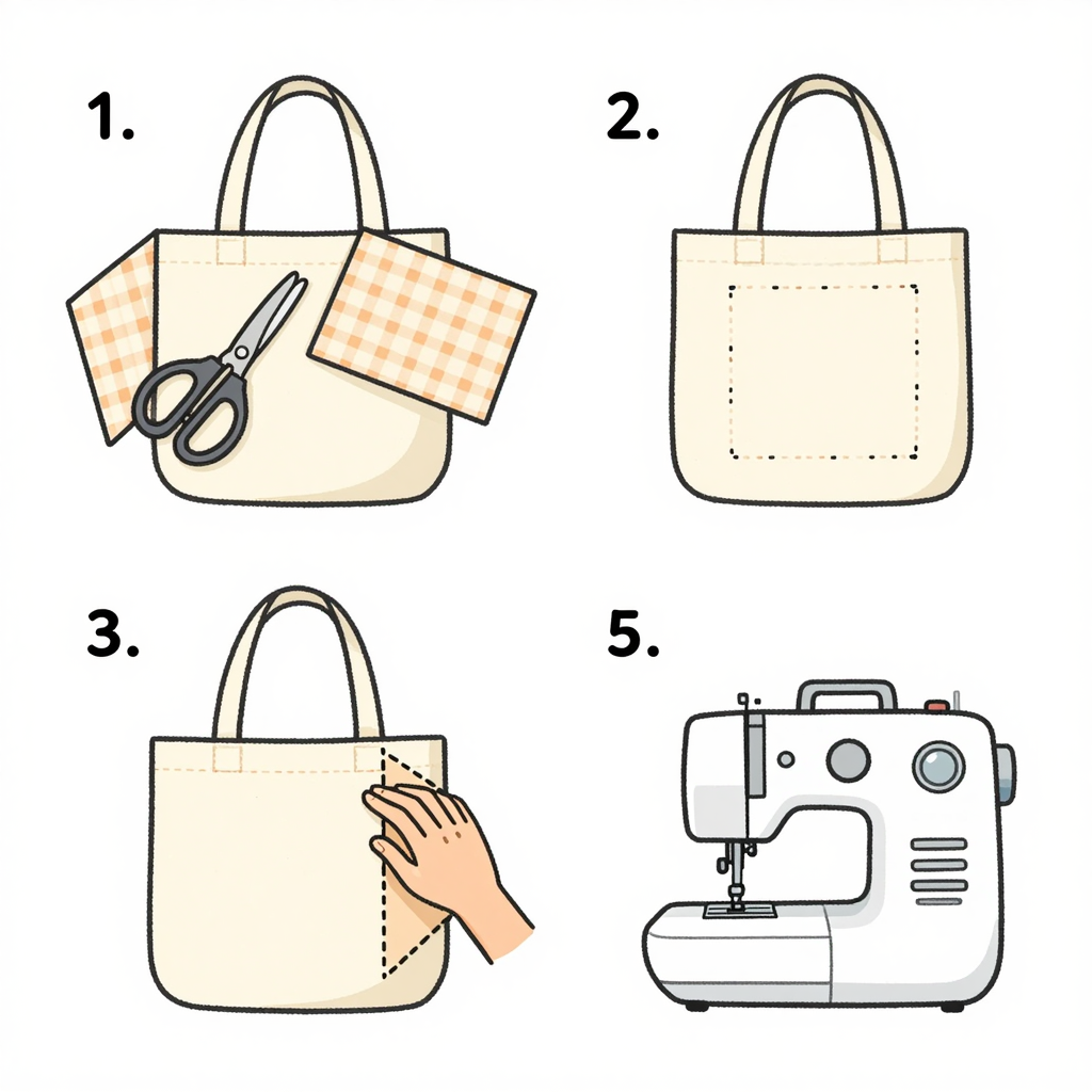 Step-by-step illustration of making a tote bag