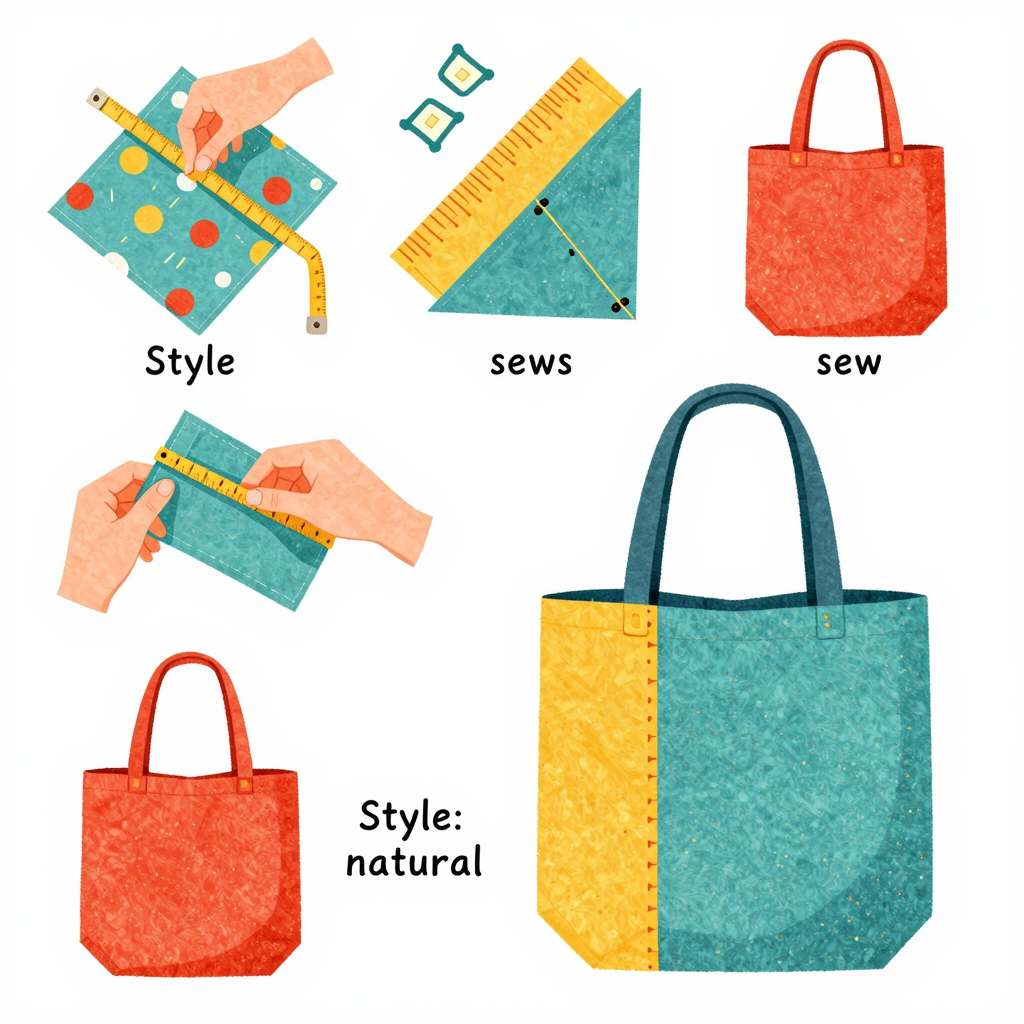 Step by step illustration of how to make a tote bag