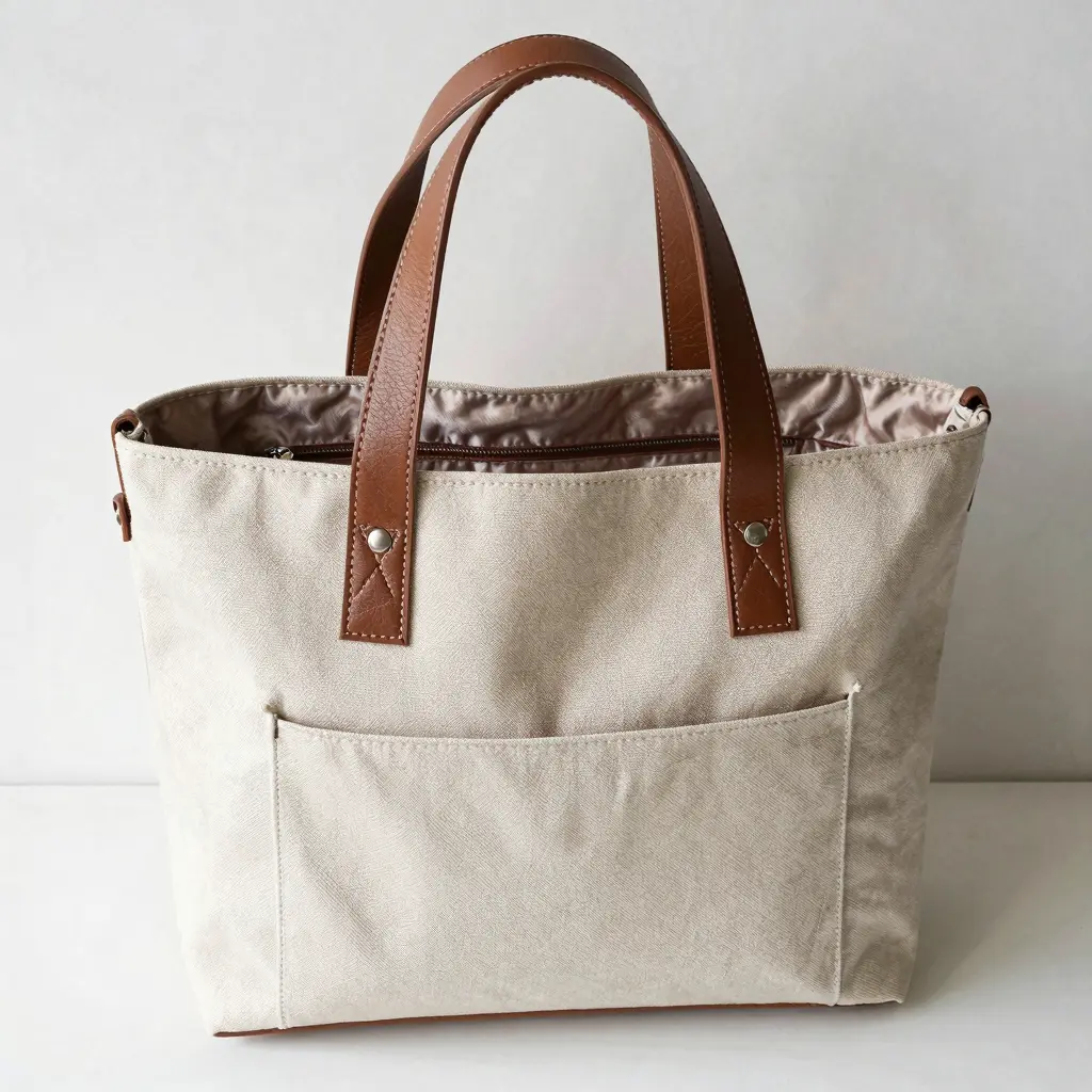 A completed tote bag with lining and pockets
