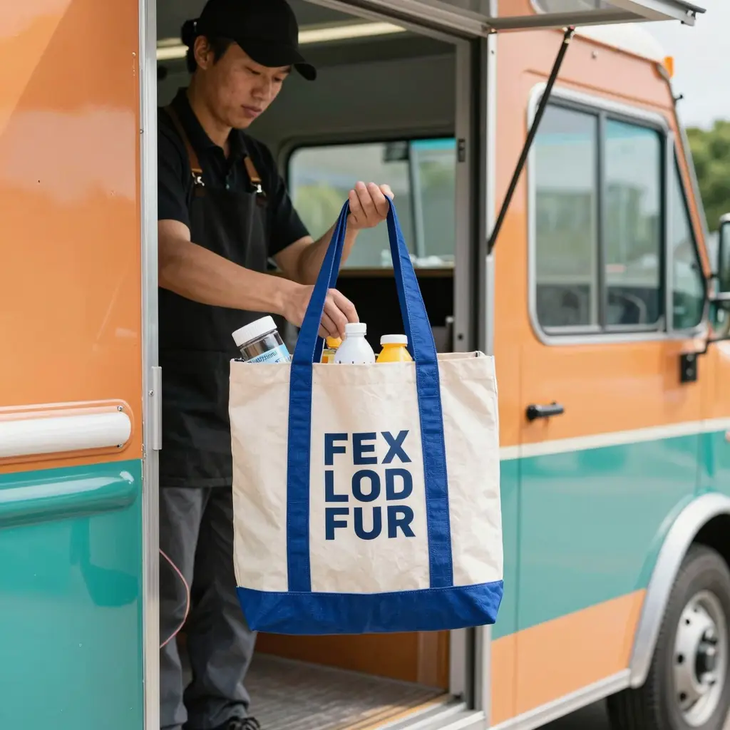 Tote bag in a mobile food truck setting