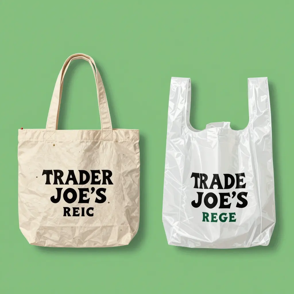 Eco-friendly comparison of Trader Joe's mini tote bags with plastic bags